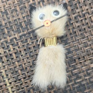 Furry Cat Toy with Black and Cream Accents